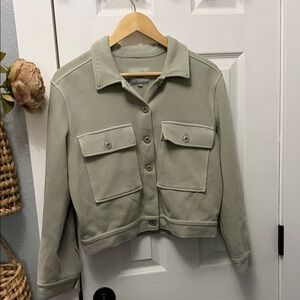 Women’s Light Sage Utility Jacket with Front Pockets rails